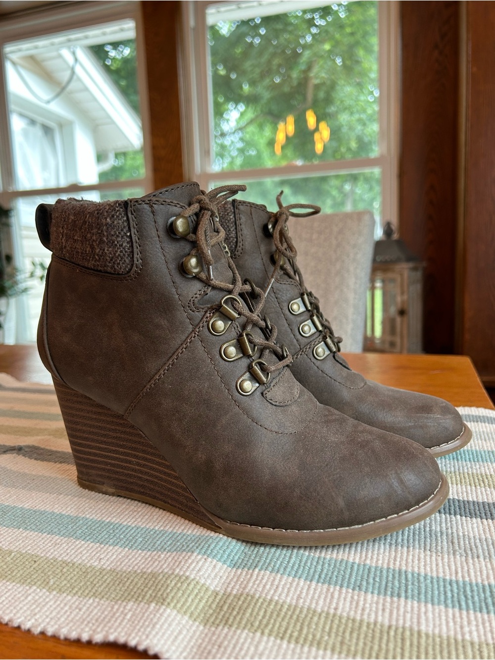 Nautica Dark Brown Lace-Up Wedge Ankle Boots